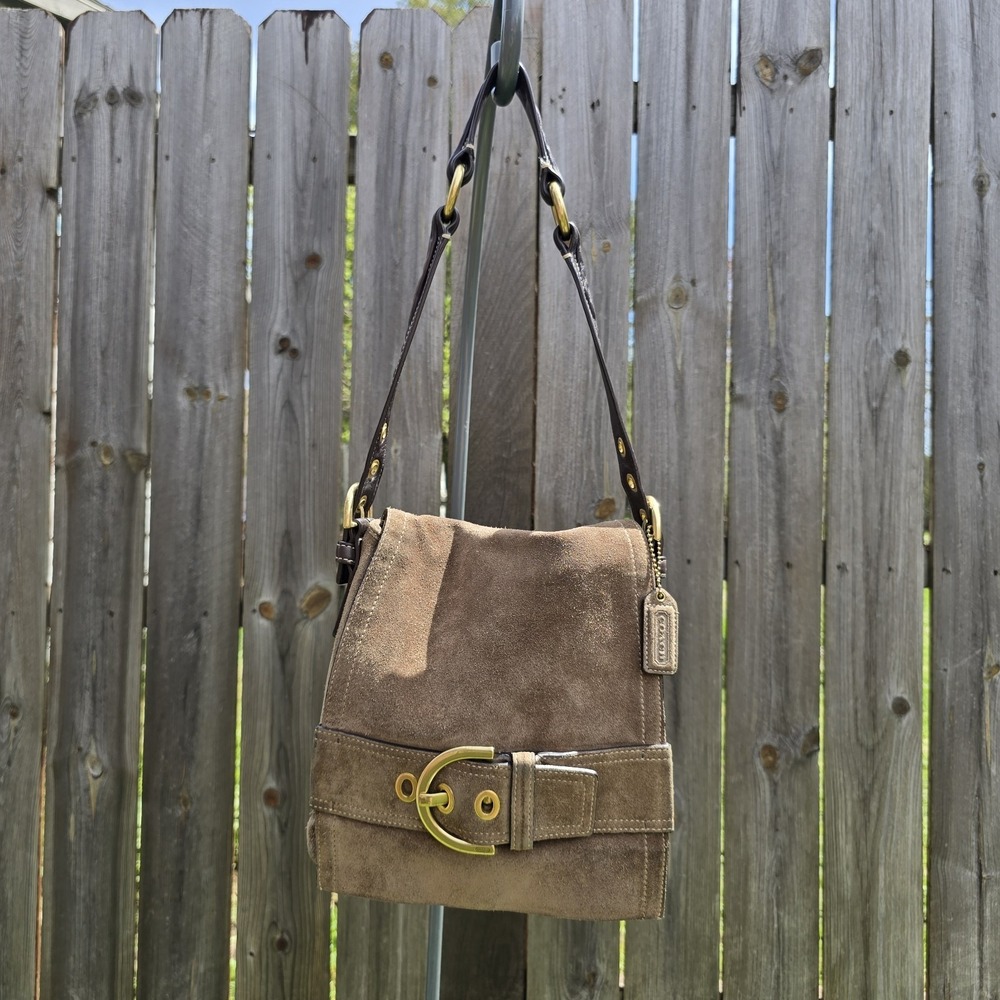 Coach Y2k Soho Messenger Flap Brown Suede‎ Leather Shoulder Bag Purse Vtg Buckle